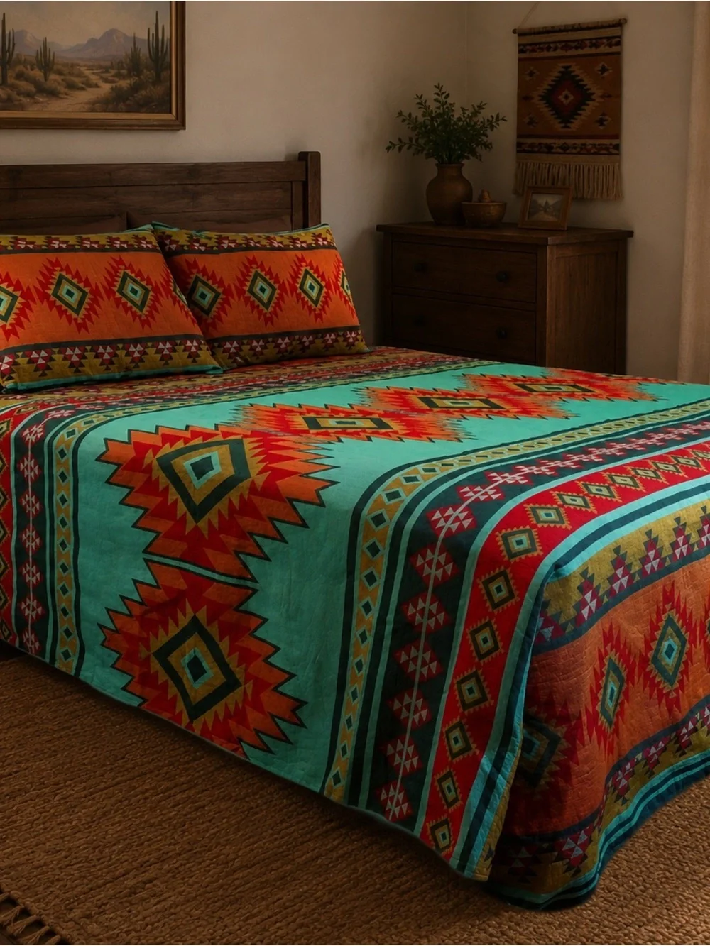 Kinara Los Pinos King Southwestern Aztec Tribal Bedspread Set Western Bedding 3P